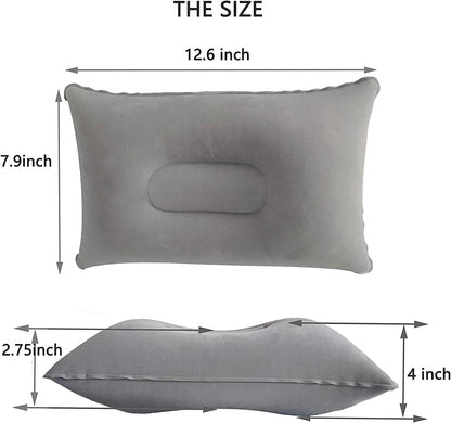 2Pack Ultralight A4 Size Inflatable Travel Pillow, Small Squared Flocked Fabric Air Pillow for Traveling, Holiday Trip, Hiking, Camping,Napping,Neck Lumbar Support(Gray)