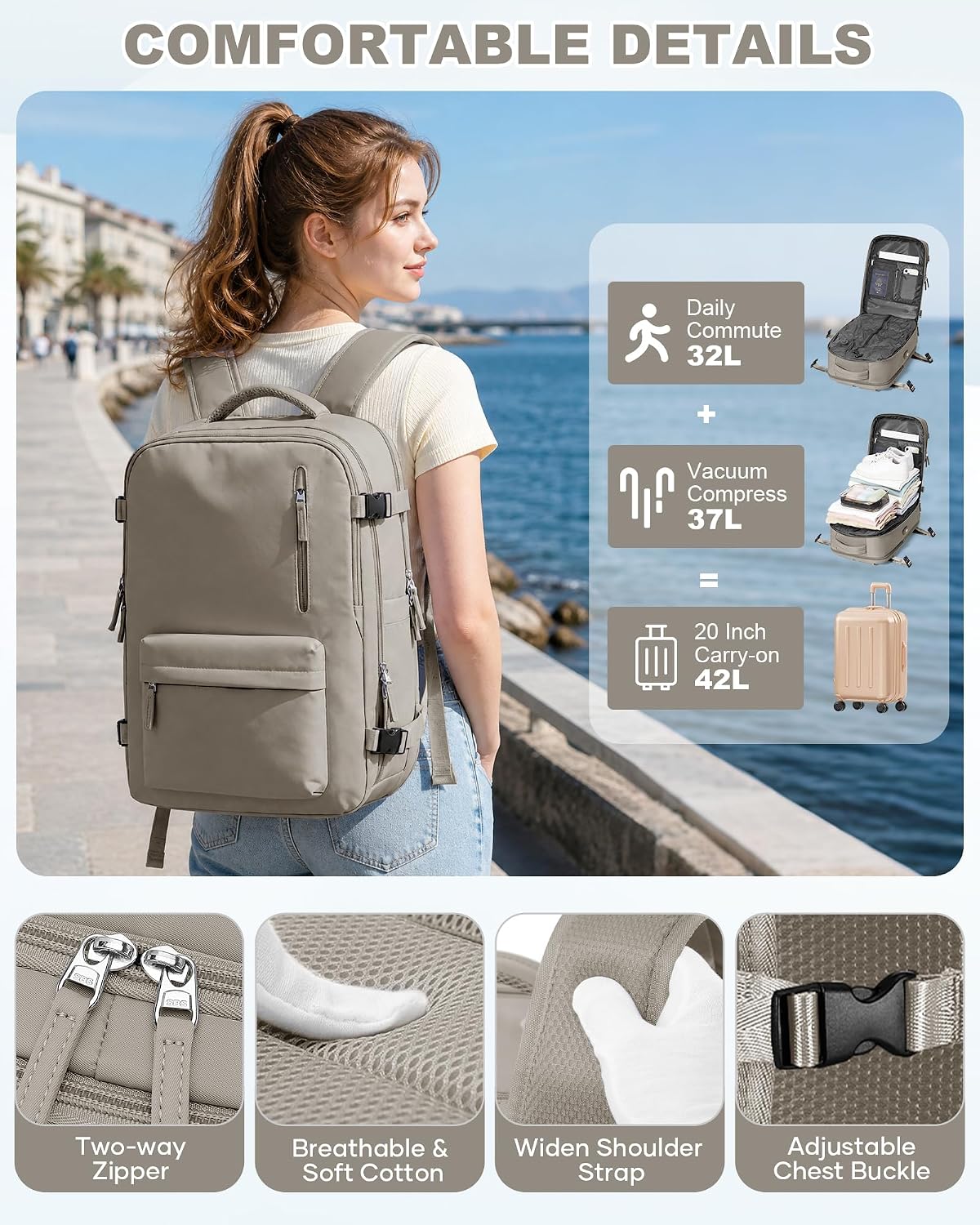 Vacuum Seal Backpack for Travel with Air Pump Compression Vacpack Carry on Flight Approved Daypack Laptop Space Saver Bags Storage with Vacuum System 18x14x8 inches Travel Bag Women Men Black - Colors A