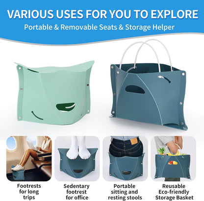 Travel Foot Rest for Airplane & Office - Portable Under Desk Foot Stool, Relieves Back & Knee Pain, Comfort for Long Flights, Cars, Subways & Trains - 2 Pack (Blue & Green)