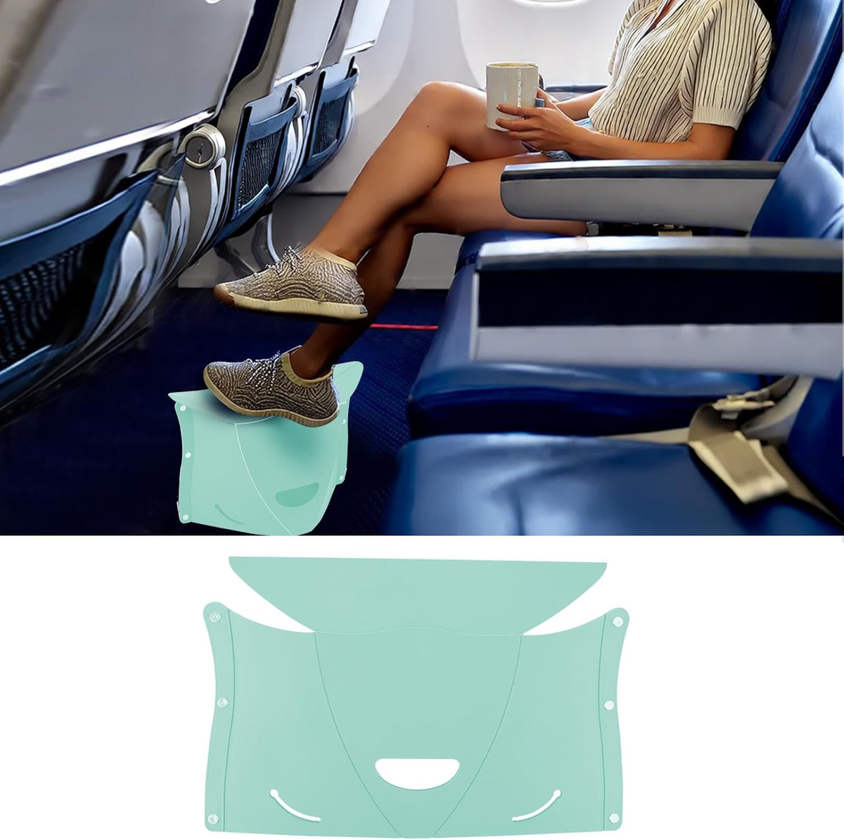 Travel Foot Rest for Airplane & Office - Portable Under Desk Foot Stool, Relieves Back & Knee Pain, Comfort for Long Flights, Cars, Subways & Trains - 2 Pack (Blue & Green)