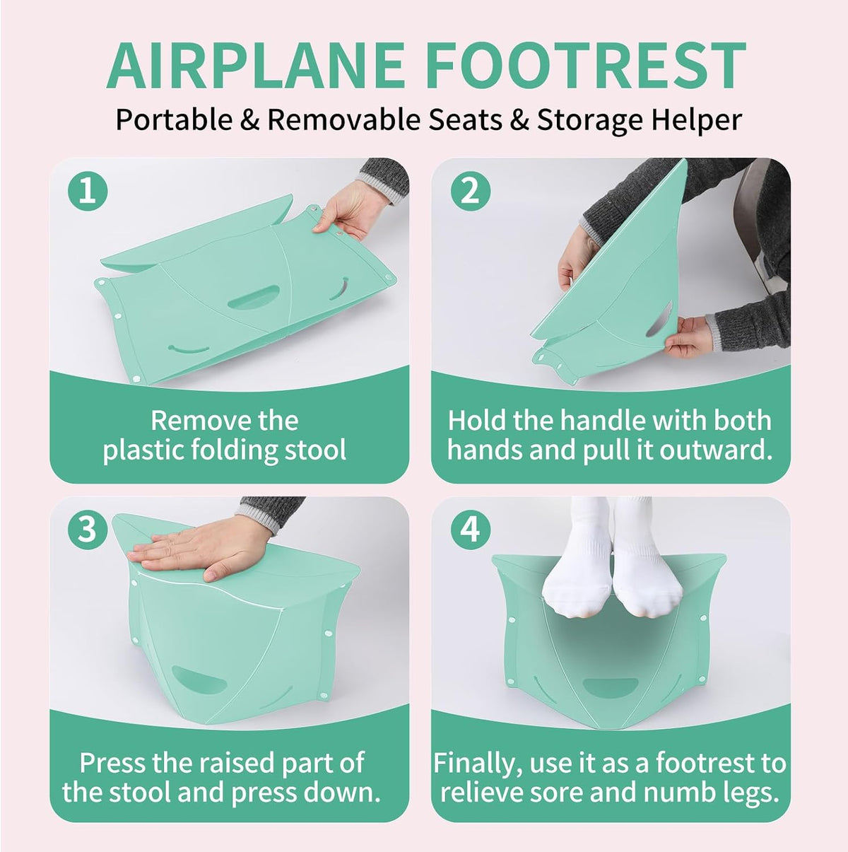 Travel Foot Rest for Airplane & Office - Portable Under Desk Foot Stool, Relieves Back & Knee Pain, Comfort for Long Flights, Cars, Subways & Trains - 2 Pack (Blue & Green)