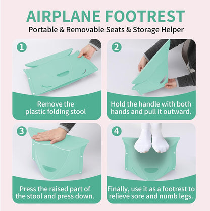 Travel Foot Rest for Airplane & Office - Portable Under Desk Foot Stool, Relieves Back & Knee Pain, Comfort for Long Flights, Cars, Subways & Trains - 2 Pack (Blue & Green)