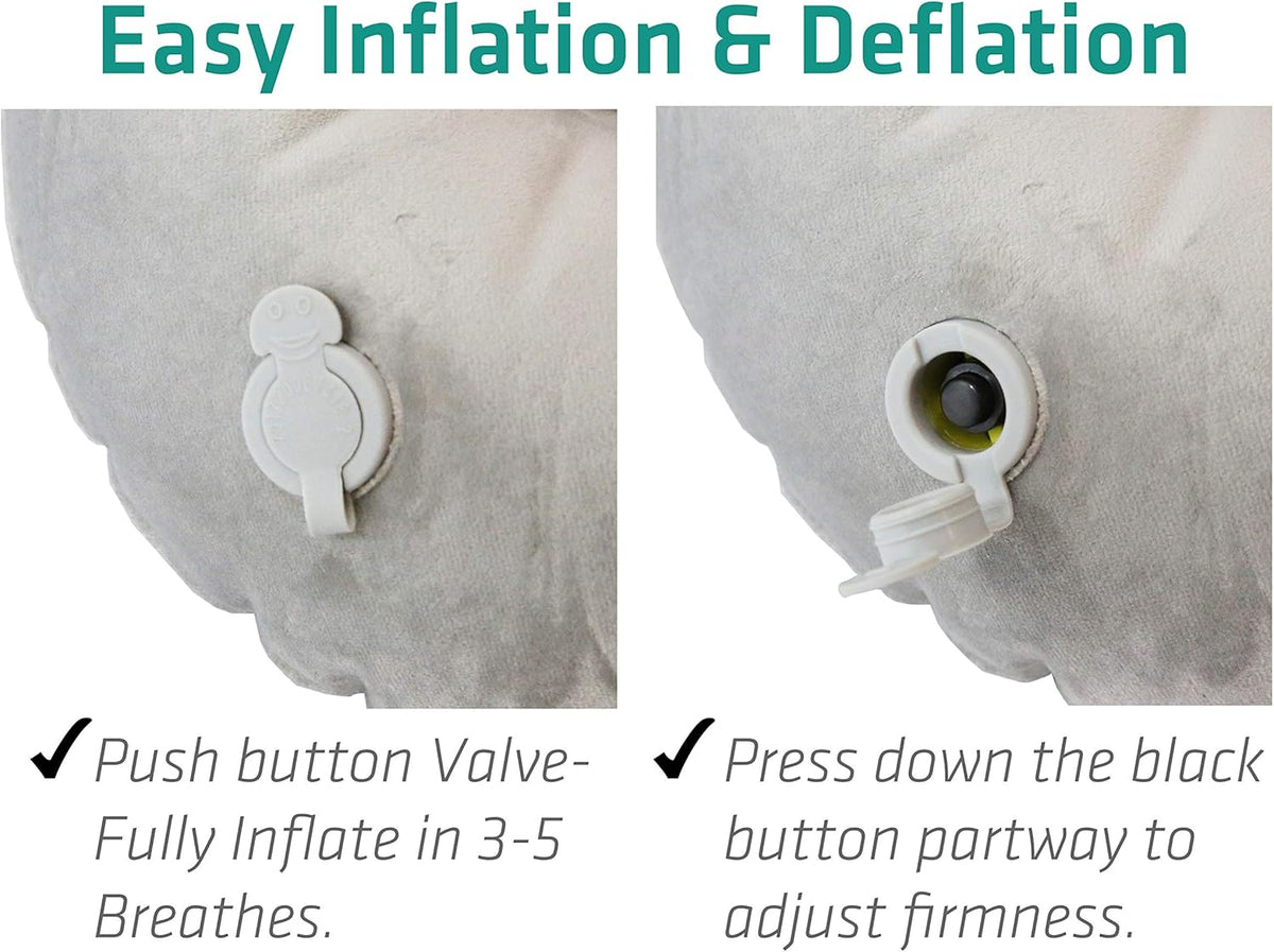 Inflatable Neck Pillow for Travel – Compact Ultralight Air Pillow with Button Inflation & Quick Deflate – Dual-Fabric Neck Support Cushion for Airplane, Car, Train, Bus