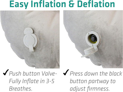 Inflatable Neck Pillow for Travel – Compact Ultralight Air Pillow with Button Inflation & Quick Deflate – Dual-Fabric Neck Support Cushion for Airplane, Car, Train, Bus