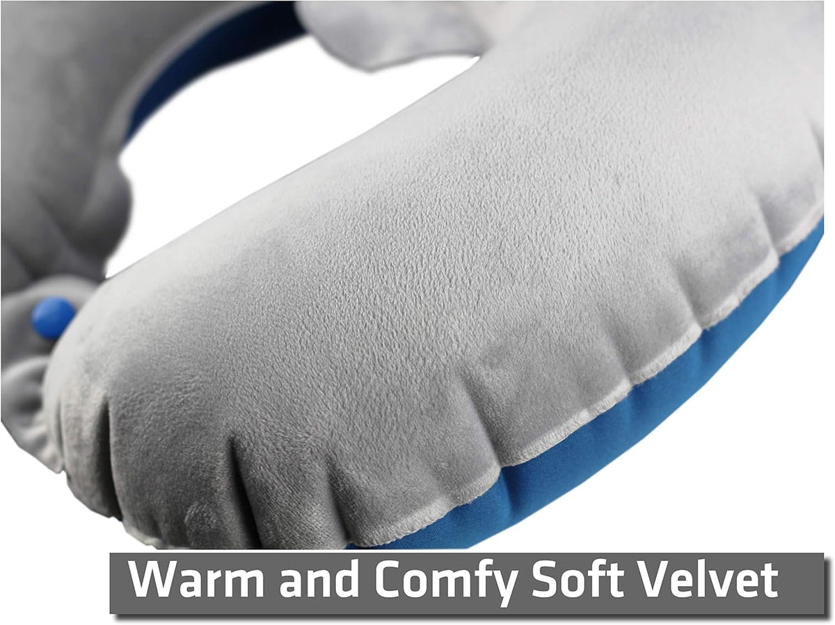 Inflatable Neck Pillow for Travel – Compact Ultralight Air Pillow with Button Inflation & Quick Deflate – Dual-Fabric Neck Support Cushion for Airplane, Car, Train, Bus