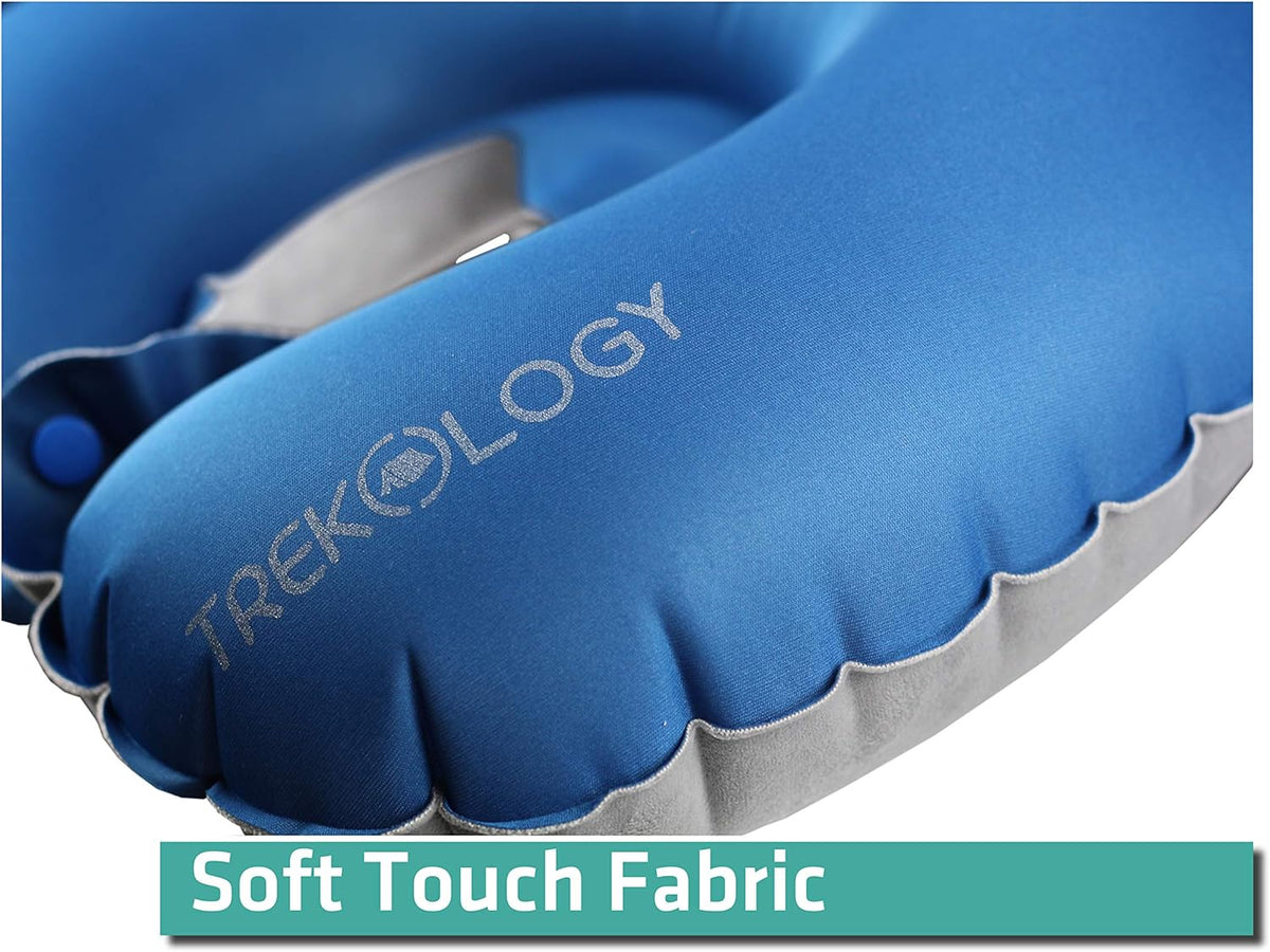 Inflatable Neck Pillow for Travel – Compact Ultralight Air Pillow with Button Inflation & Quick Deflate – Dual-Fabric Neck Support Cushion for Airplane, Car, Train, Bus