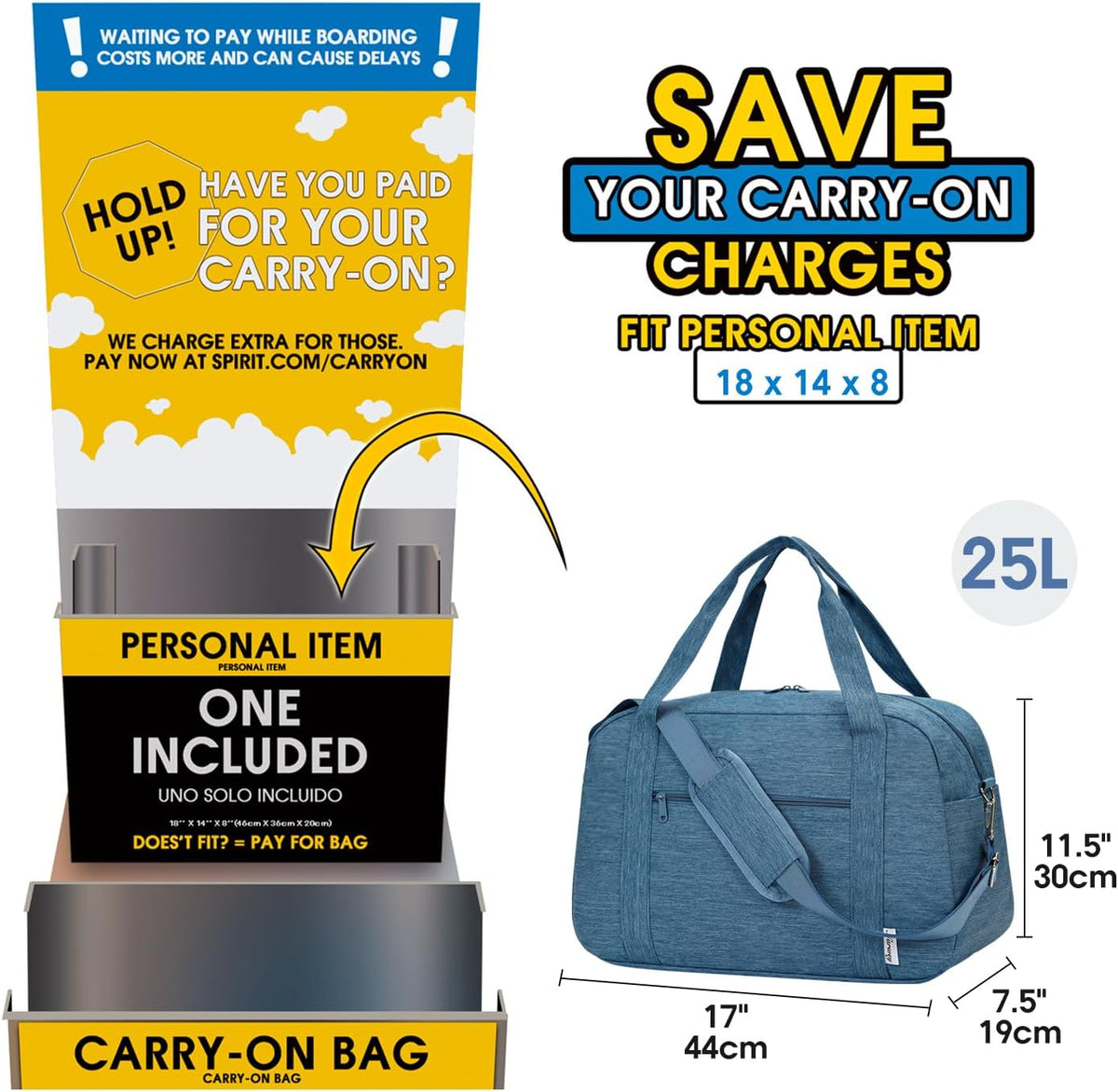 Carry on Duffle Bag Underseat for Airplane, Personal Item Travel Bag