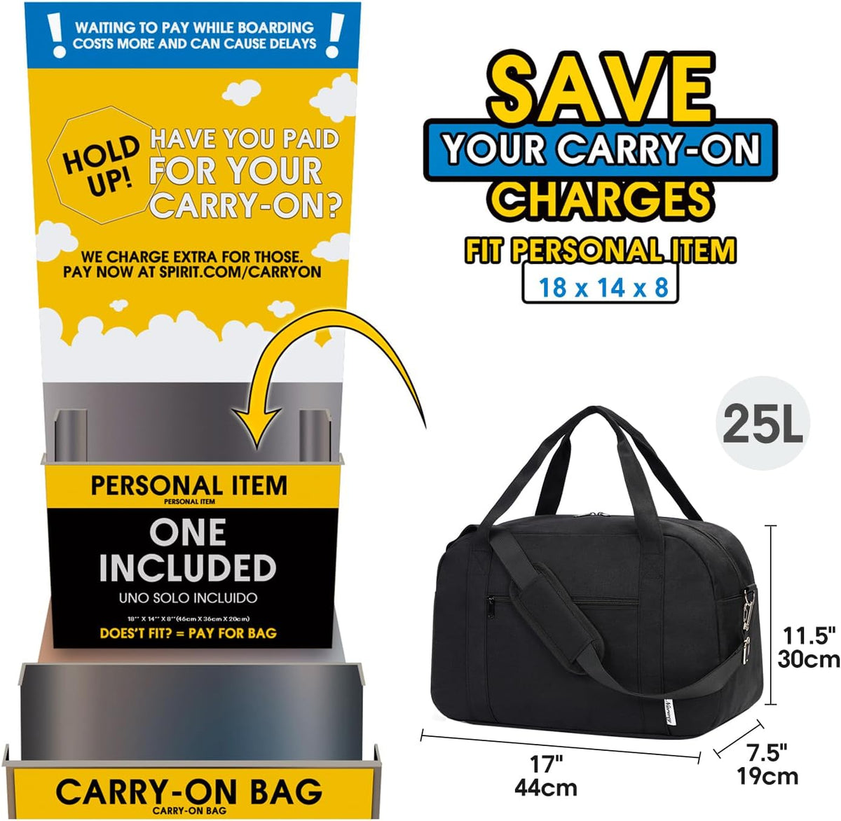 Carry on Duffle Bag Underseat for Airplane, Personal Item Travel Bag