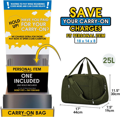 Carry on Duffle Bag Underseat for Airplane, Personal Item Travel Bag