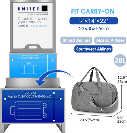 Carry on Duffle Bag Underseat for Airplane, Personal Item Travel Bag