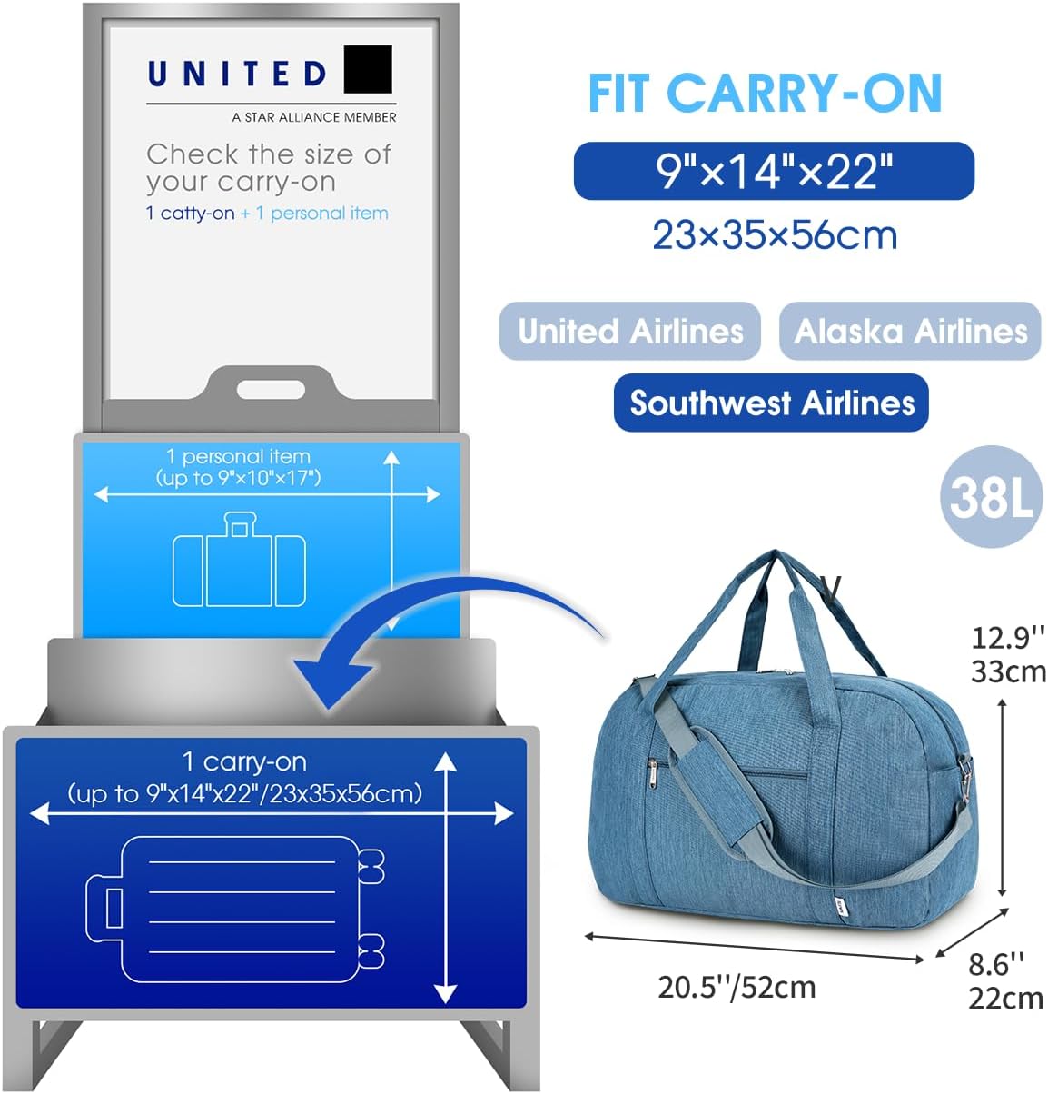 Carry on Duffle Bag Underseat for Airplane, Personal Item Travel Bag