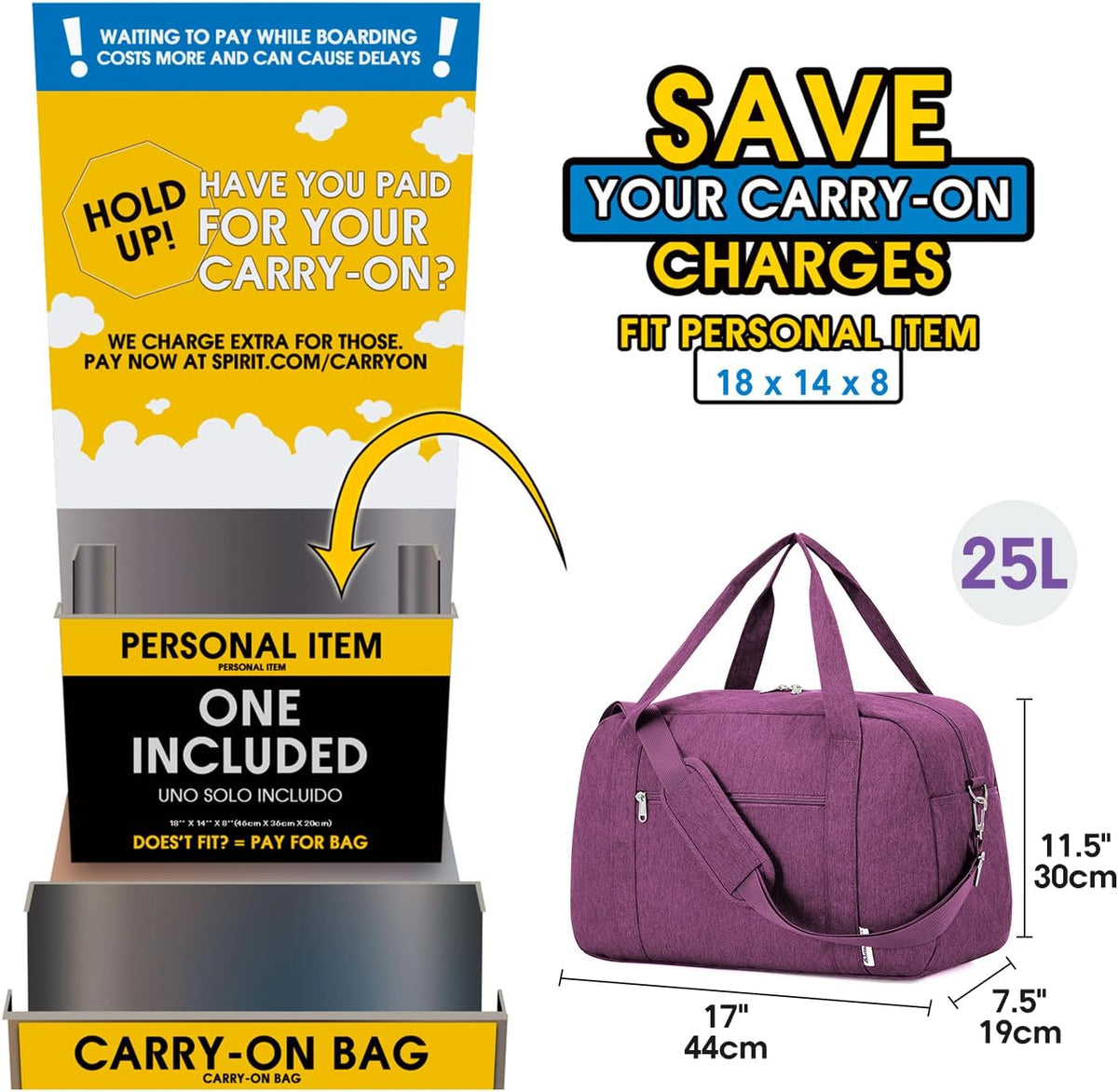 Carry on Duffle Bag Underseat for Airplane, Personal Item Travel Bag