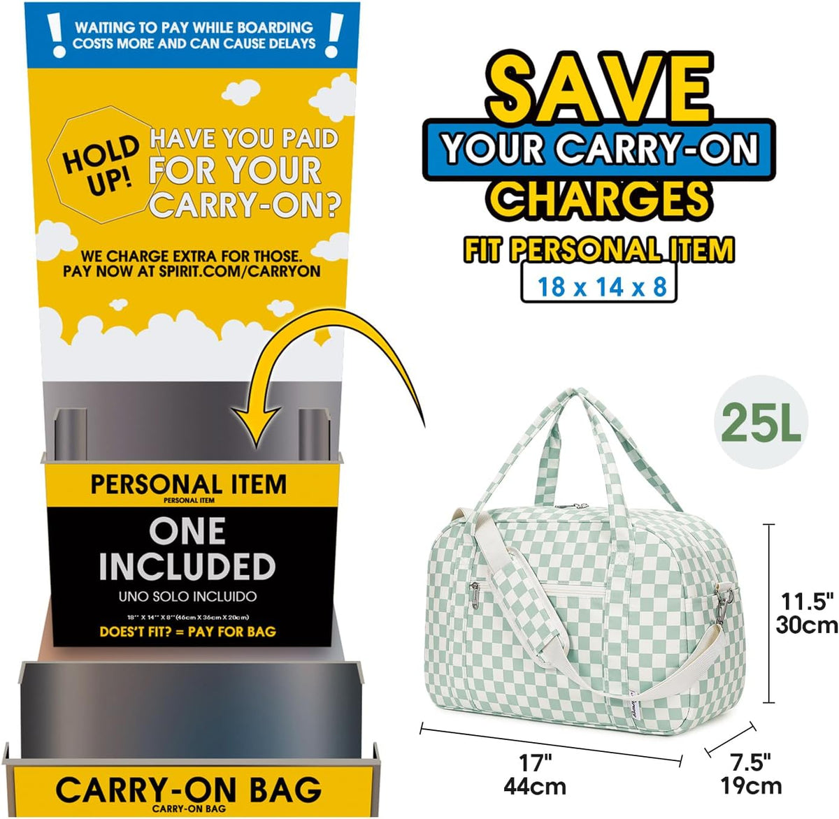 Carry on Duffle Bag Underseat for Airplane, Personal Item Travel Bag