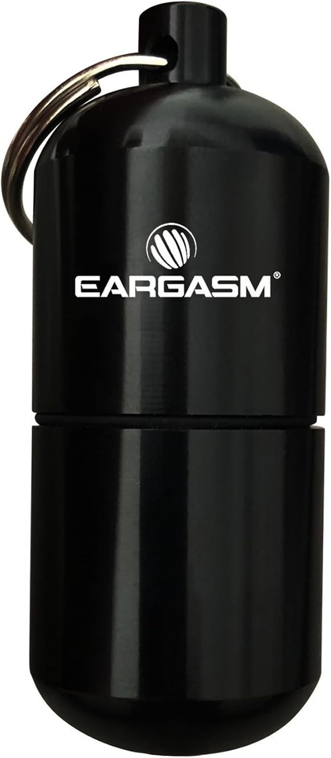 Keychain Earplug Travel Carrying Case - Convenient Metal Waterproof Keychain Container Perfect for Traveling with Ear-Plugs, Pills, Medicine and Small Items On-The-Go - Black, 1.06 in x 2.2 in
