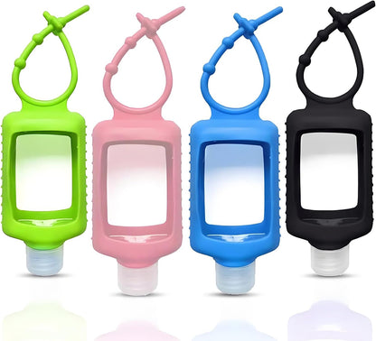 4 Pack Travel Size Plastic Clear Bottles w/Silicone Sleeve Refillable Empty Squeeze Containers Leakproof Flip Cap Keychain Bottles Hand Sanitizer Holder for Backpack Travel Outdoor (60ml/2oz)