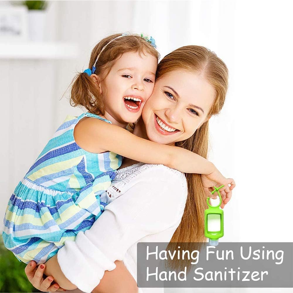 4 Pack Travel Size Plastic Clear Bottles w/Silicone Sleeve Refillable Empty Squeeze Containers Leakproof Flip Cap Keychain Bottles Hand Sanitizer Holder for Backpack Travel Outdoor (60ml/2oz)
