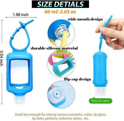 4 Pack Travel Size Plastic Clear Bottles w/Silicone Sleeve Refillable Empty Squeeze Containers Leakproof Flip Cap Keychain Bottles Hand Sanitizer Holder for Backpack Travel Outdoor (60ml/2oz)