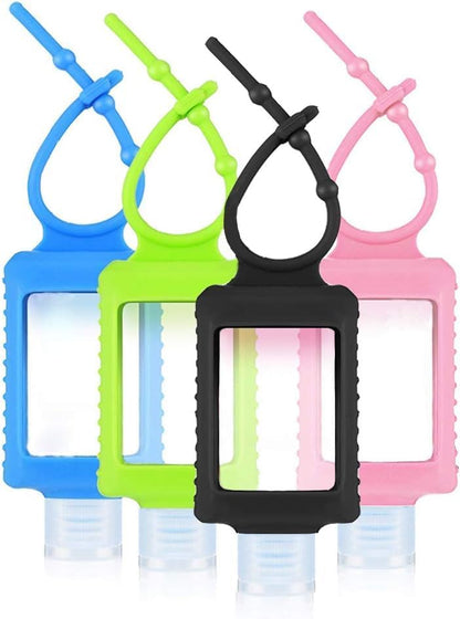 4 Pack Travel Size Plastic Clear Bottles w/Silicone Sleeve Refillable Empty Squeeze Containers Leakproof Flip Cap Keychain Bottles Hand Sanitizer Holder for Backpack Travel Outdoor (60ml/2oz)