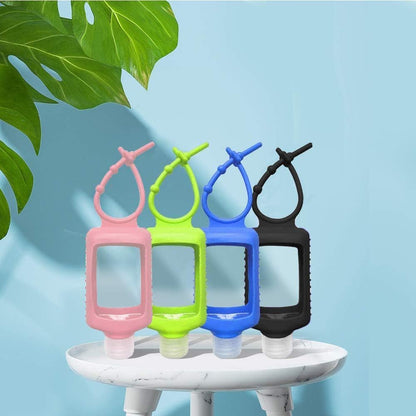 4 Pack Travel Size Plastic Clear Bottles w/Silicone Sleeve Refillable Empty Squeeze Containers Leakproof Flip Cap Keychain Bottles Hand Sanitizer Holder for Backpack Travel Outdoor (60ml/2oz)