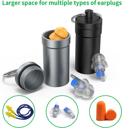 Portable Ear Plug Carrying Case, Waterproof Metal Earplug Case Keychain Container Holder（2 Pack）