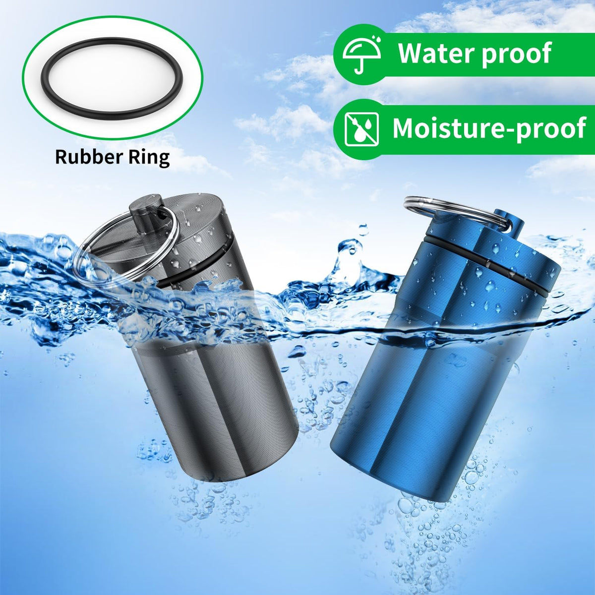 Portable Ear Plug Carrying Case, Waterproof Metal Earplug Case Keychain Container Holder（2 Pack）
