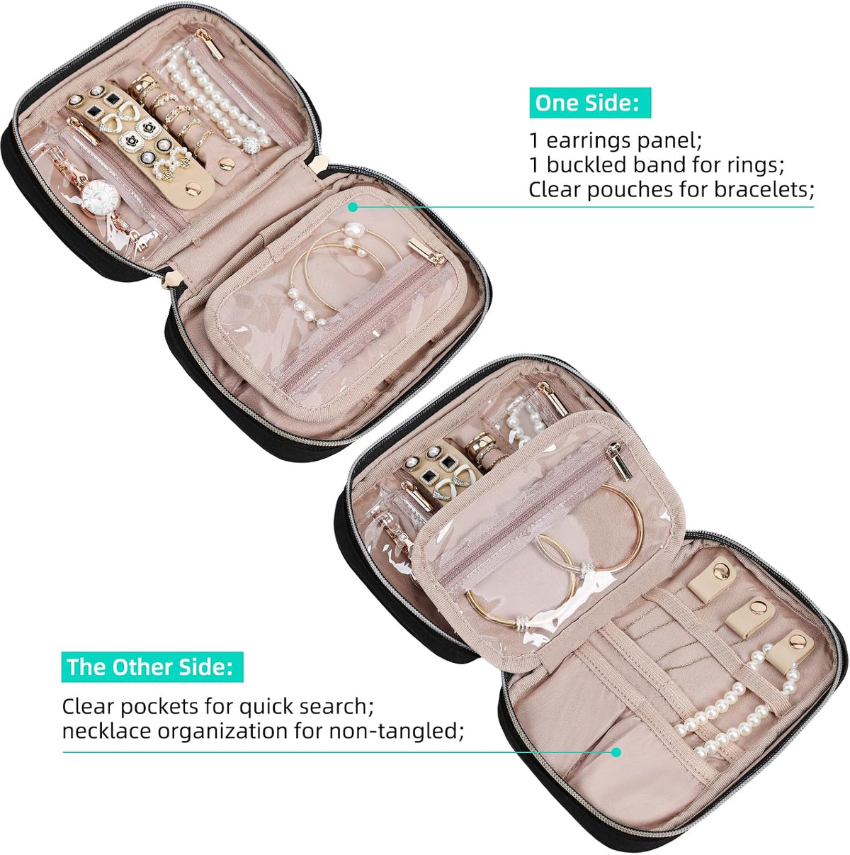 Travel Jewelry Case Organizer, Tangle-Free Necklace Storage Bag