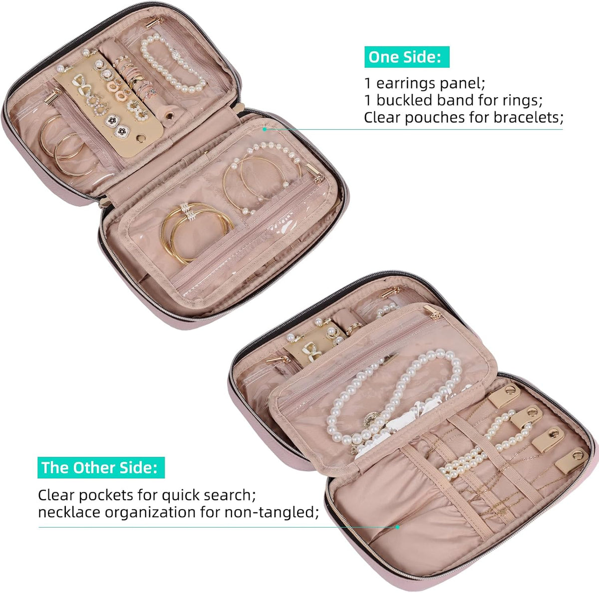 Travel Jewelry Case Organizer, Tangle-Free Necklace Storage Bag
