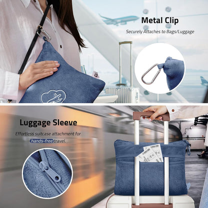 Travel Blanket Pillow,Airplane Blanket Compact with Bag Eye Mask, Ultra-Soft,Warm & Lightweight Included,Travel Essentials for Women & Men, Luggage Sleeve & Backpack Clip 65x40 in, Grey