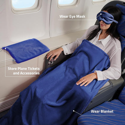 Travel Blanket Pillow,Airplane Blanket Compact with Bag Eye Mask, Ultra-Soft,Warm & Lightweight Included,Travel Essentials for Women & Men, Luggage Sleeve & Backpack Clip 65x40 in, Grey