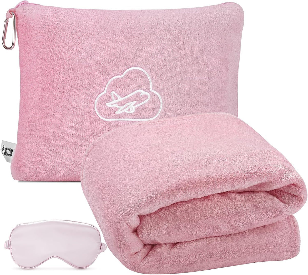 Travel Blanket Pillow,Airplane Blanket Compact with Bag Eye Mask, Ultra-Soft,Warm & Lightweight Included,Travel Essentials for Women & Men, Luggage Sleeve & Backpack Clip 65x40 in, Grey