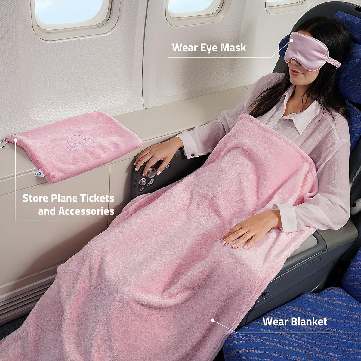 Travel Blanket Pillow,Airplane Blanket Compact with Bag Eye Mask, Ultra-Soft,Warm & Lightweight Included,Travel Essentials for Women & Men, Luggage Sleeve & Backpack Clip 65x40 in, Grey