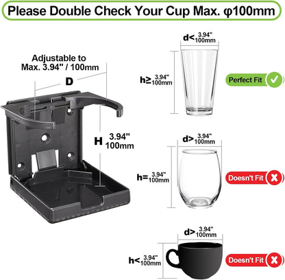 2pcs Boat Cup Holder 2.36''-3.94'' (60-100mm) Plastic Foldable