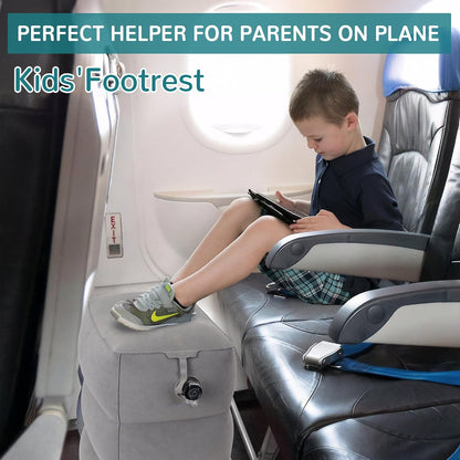 Inflatable Travel Foot Rest Pillow, Adjustable 3 Layers Height Leg Rest Pillow, Kids Airplane Bed, Adults Travel Essentials on Plane, Trains, Cars, Office, Home (Grey)