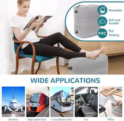 Inflatable Travel Foot Rest Pillow, Adjustable 3 Layers Height Leg Rest Pillow, Kids Airplane Bed, Adults Travel Essentials on Plane, Trains, Cars, Office, Home (Grey)