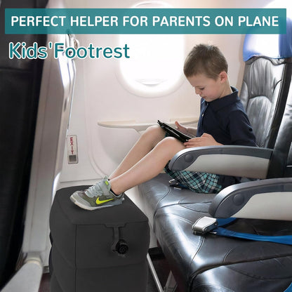 Inflatable Travel Foot Rest Pillow, Adjustable 3 Layers Height Leg Rest Pillow, Kids Airplane Bed, Adults Travel Essentials on Plane, Trains, Cars, Office, Home (Grey)