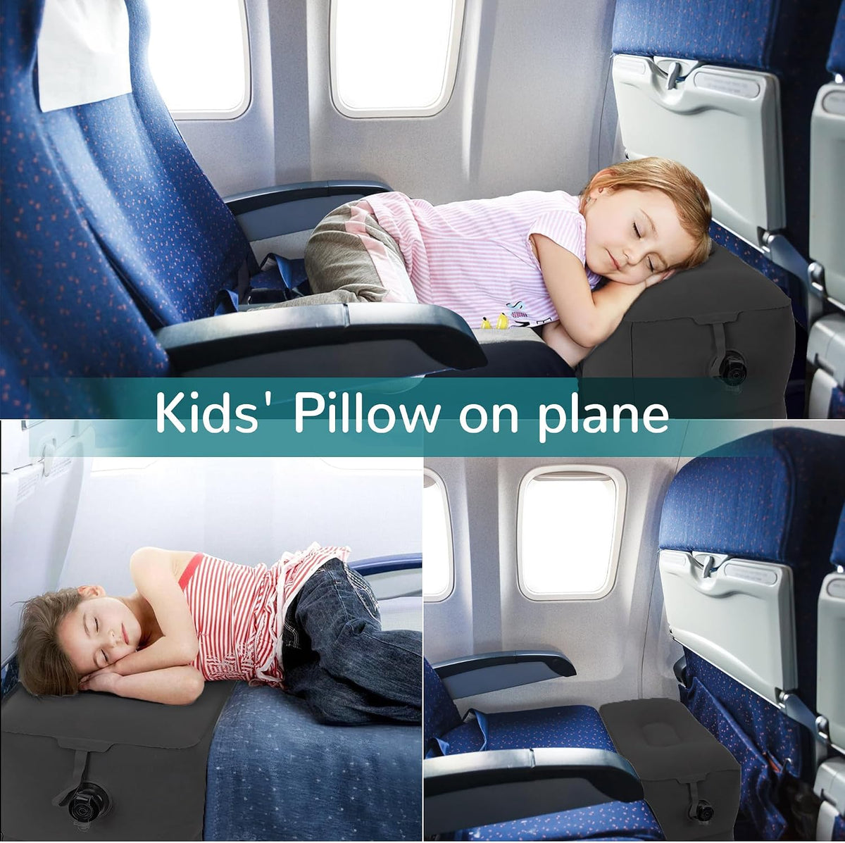 Inflatable Travel Foot Rest Pillow, Adjustable 3 Layers Height Leg Rest Pillow, Kids Airplane Bed, Adults Travel Essentials on Plane, Trains, Cars, Office, Home (Grey)