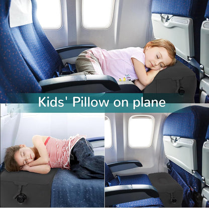 Inflatable Travel Foot Rest Pillow, Adjustable 3 Layers Height Leg Rest Pillow, Kids Airplane Bed, Adults Travel Essentials on Plane, Trains, Cars, Office, Home (Grey)