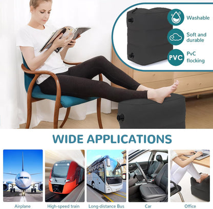 Inflatable Travel Foot Rest Pillow, Adjustable 3 Layers Height Leg Rest Pillow, Kids Airplane Bed, Adults Travel Essentials on Plane, Trains, Cars, Office, Home (Grey)