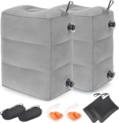 Inflatable Travel Foot Rest Pillow, Adjustable 3 Layers Height Leg Rest Pillow, Kids Airplane Bed, Adults Travel Essentials on Plane, Trains, Cars, Office, Home (Grey)