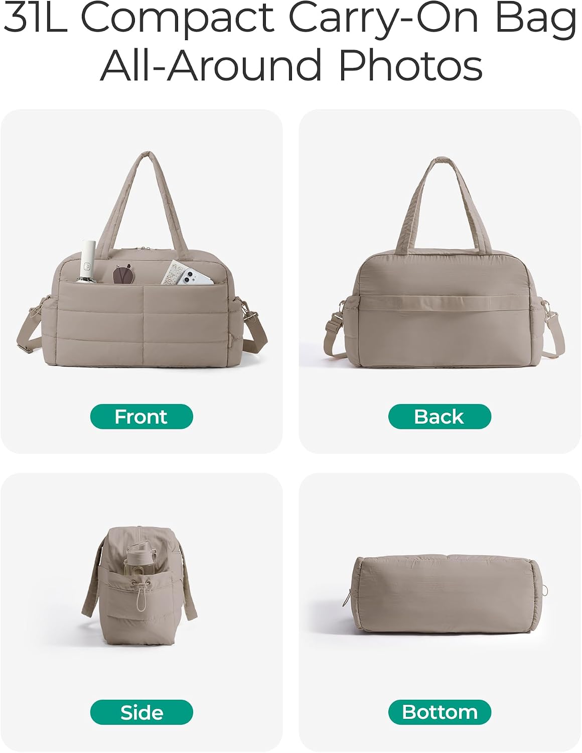 Gym Bag for Women, 2-PC Puffer Travel Duffle Bag Carry On Tote Bag