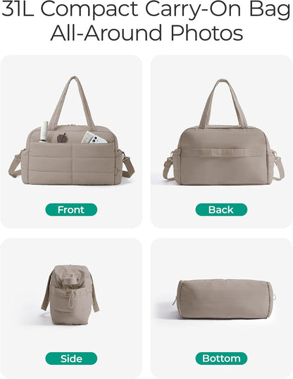 Gym Bag for Women, 2-PC Puffer Travel Duffle Bag Carry On Tote Bag
