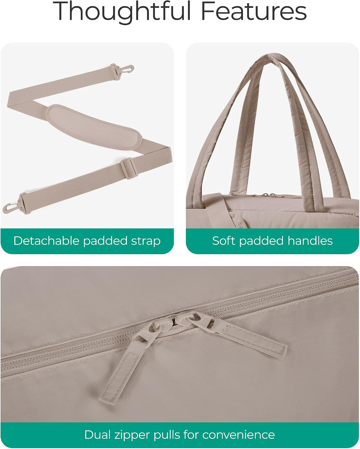 Gym Bag for Women, 2-PC Puffer Travel Duffle Bag Carry On Tote Bag
