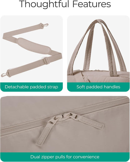 Gym Bag for Women, 2-PC Puffer Travel Duffle Bag Carry On Tote Bag