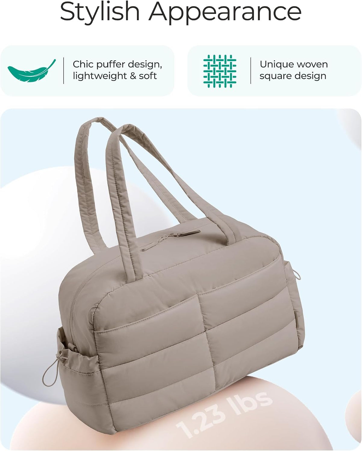 Gym Bag for Women, 2-PC Puffer Travel Duffle Bag Carry On Tote Bag