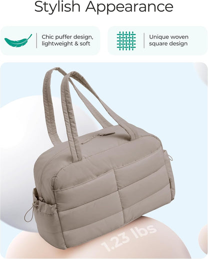 Gym Bag for Women, 2-PC Puffer Travel Duffle Bag Carry On Tote Bag