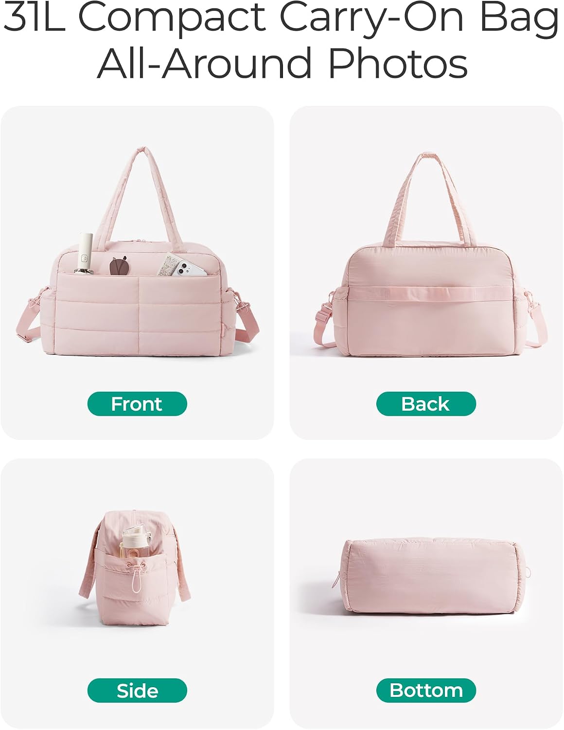 Gym Bag for Women, 2-PC Puffer Travel Duffle Bag Carry On Tote Bag