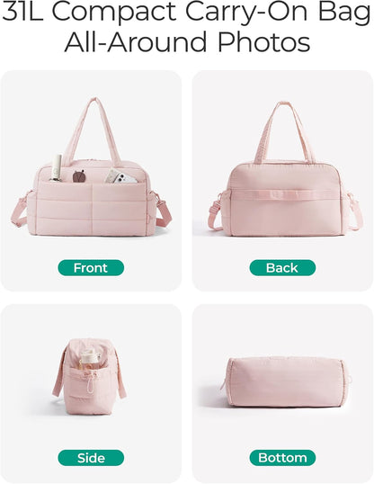 Gym Bag for Women, 2-PC Puffer Travel Duffle Bag Carry On Tote Bag