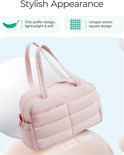 Gym Bag for Women, 2-PC Puffer Travel Duffle Bag Carry On Tote Bag
