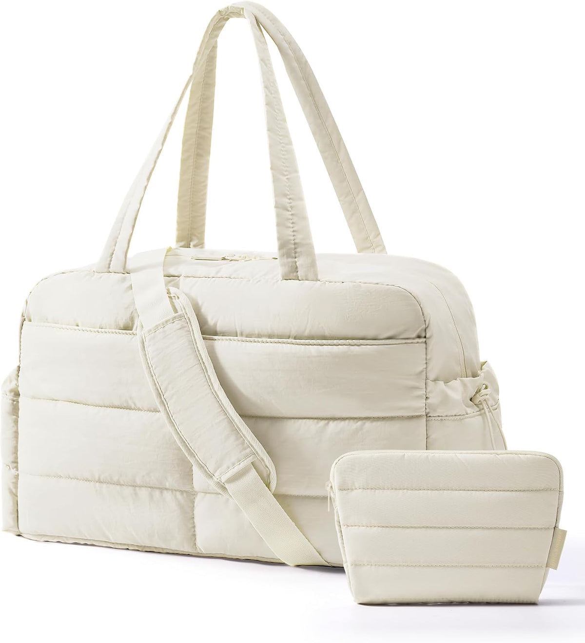 Gym Bag for Women, 2-PC Puffer Travel Duffle Bag Carry On Tote Bag