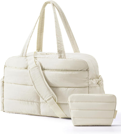 Gym Bag for Women, 2-PC Puffer Travel Duffle Bag Carry On Tote Bag